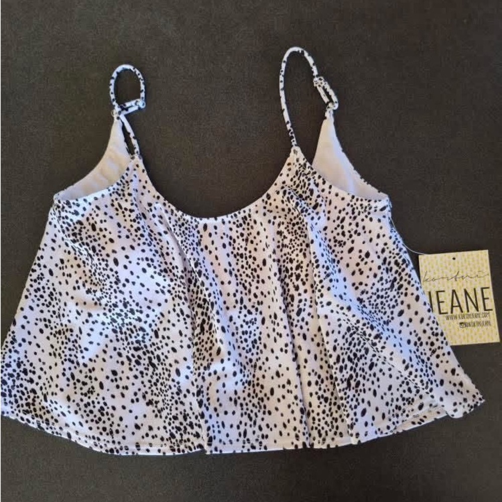 Kortni Jeane White and Black Spotted Women's Swing Bikini Top Medium